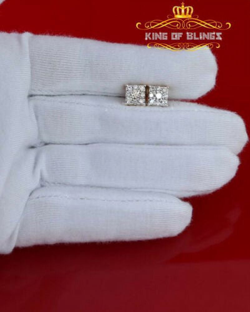 King of Bling's 10K Real Yellow Gold Real Diamond 0.75CT Men's/Women's Stud Square Earring