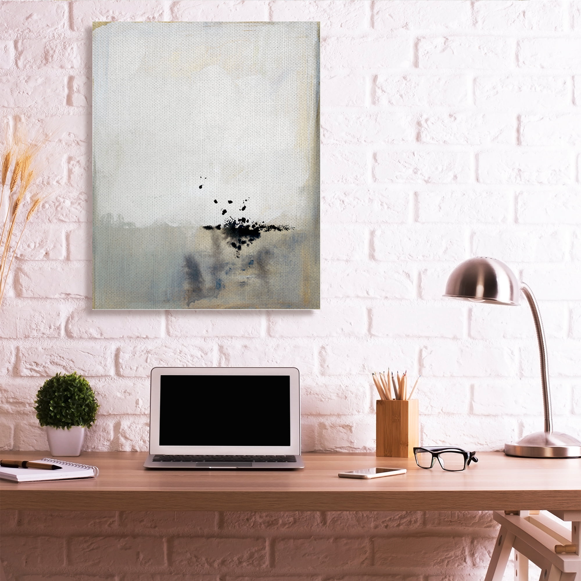 Stupell Industries Neutral Beige Abstract Painting Black Ink Splatter Canvas Wall Art, 36 x 48, Design by Victoria Barnes