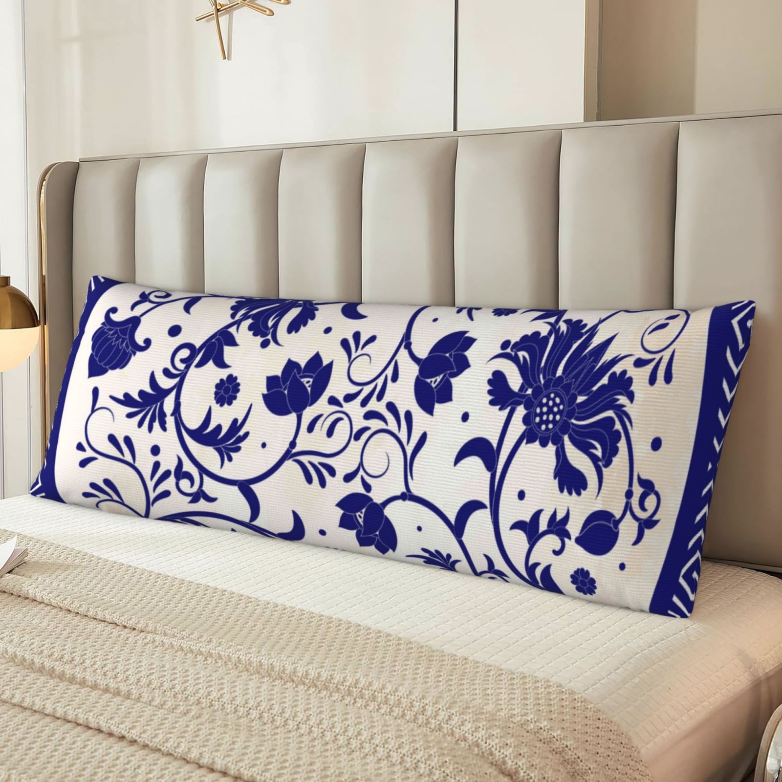 Naloa Blue And White Porcelain Pattern Super Soft 20x60 Body Pillow Case,Long Side Hidden Zipper（PILLOWS ARE NOT INCLUDED）