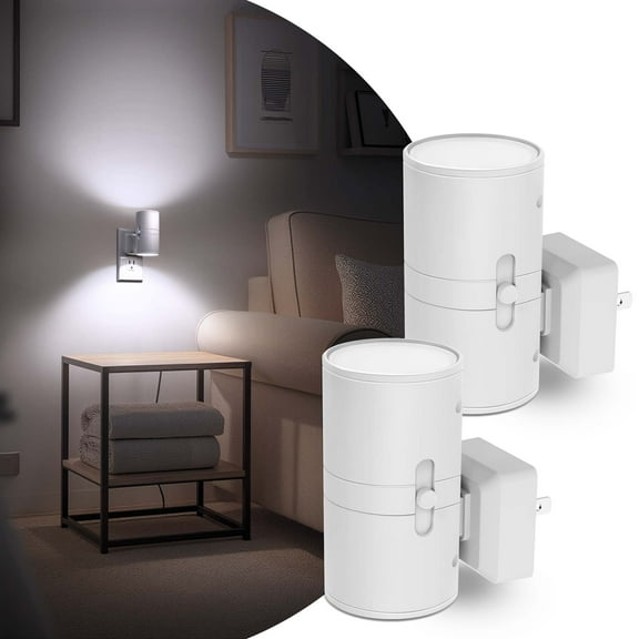 LOHASLED 2 Pcs White Cool White 5000K Cylinder Night Light with Dimmer