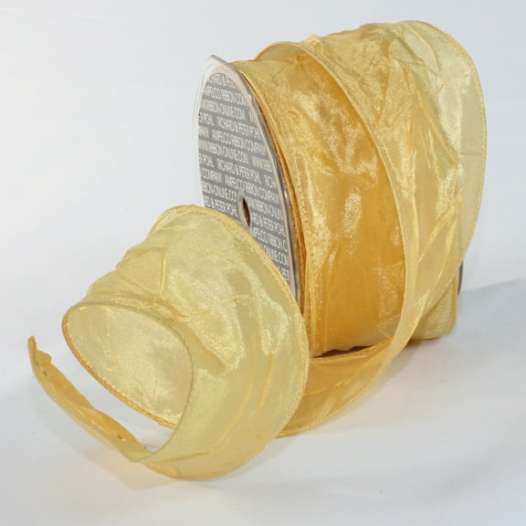 The Ribbon People Gold Crinkled Satin Wired Craft Ribbon 2" x 27 Yards