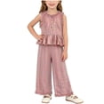 thumbnail image 2 of IFNWSV Girls Summer 2 Piece Outfits Sleeveless Round Neck Casual Plaid Top and Straight Leg Pants Set Pink 10-11 Years, 2 of 7