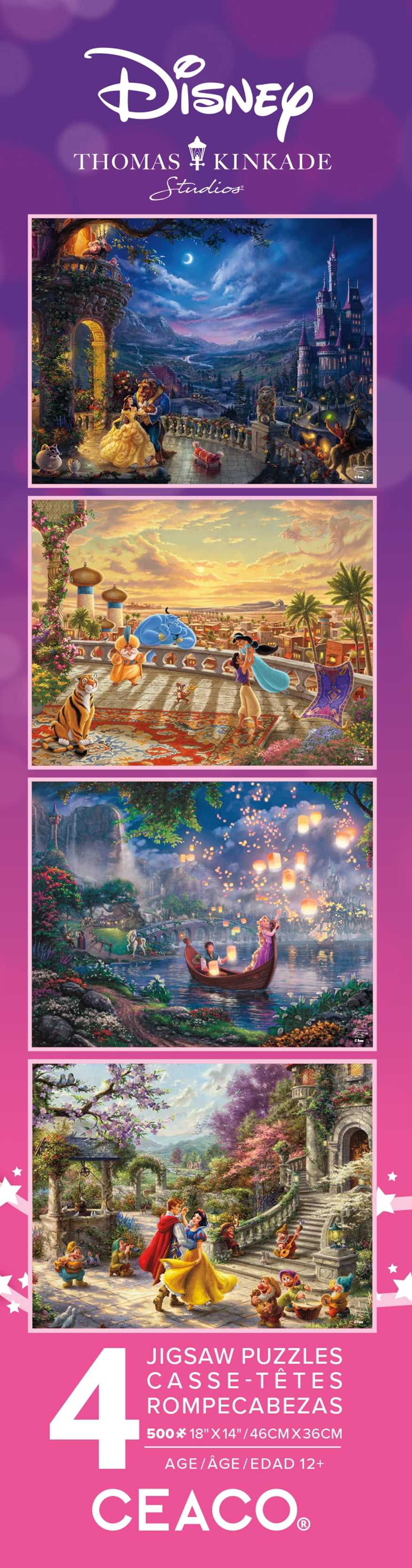 Ceaco - Thomas Kinkade - Disney - Princess Collection - Four 500 Piece Interlocking Jigsaw Puzzle