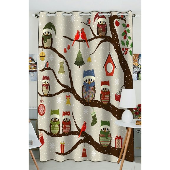 ABPHQTO Tree And Christmas Birds Window Curtain Kitchen Curtain Window Drapes Panel 52x84 inch (One Piece)