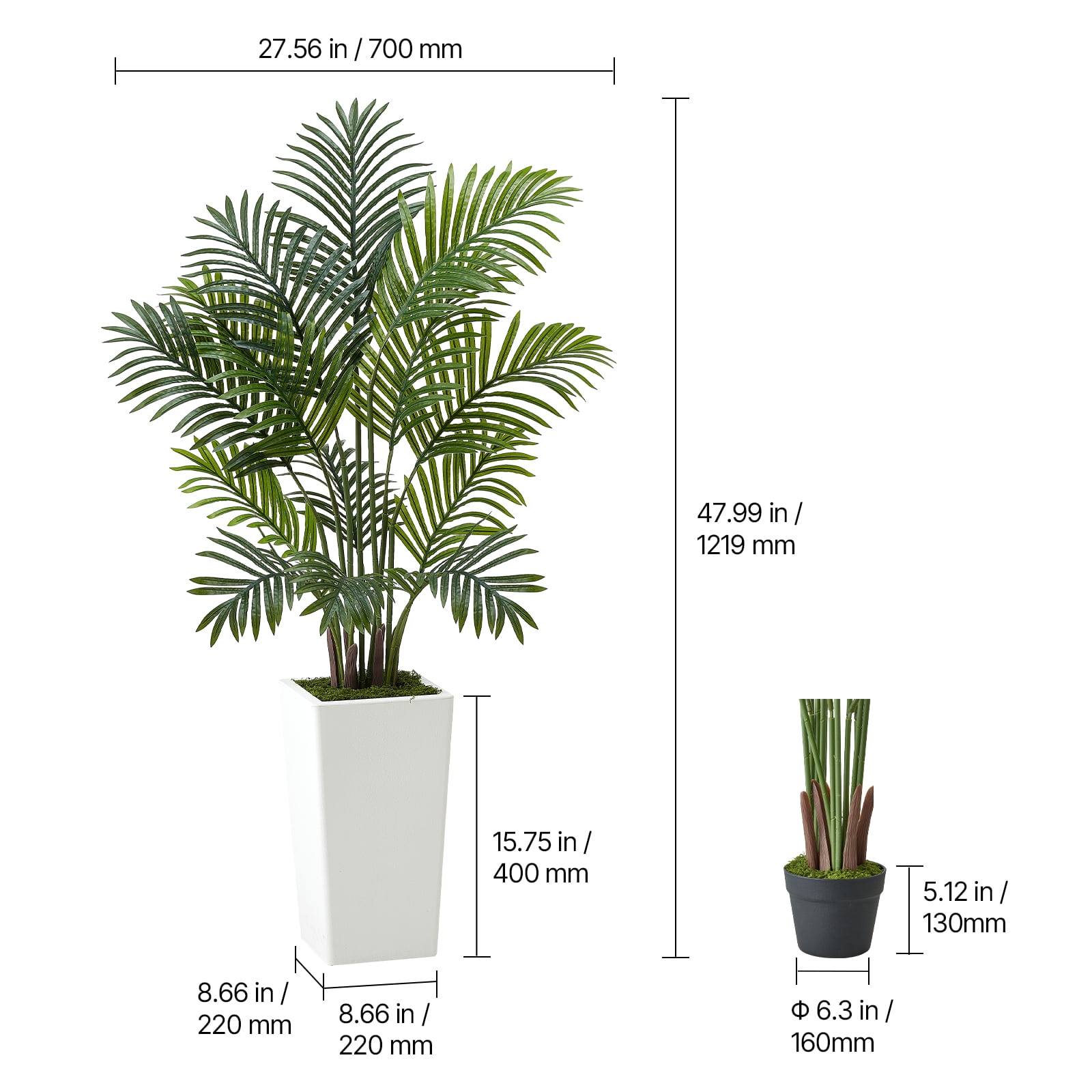 VEVOR Artificial Areca Palms 4 ft, 2 Pack Fake Palm Tropical Plants with White Tall Planter, Faux Floor Silk Plant in Pot, Large Tree for Home Office Living Room Decor House Warming, Indoor Outdoor