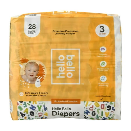 UPC: 0810007181325 | Hello Bello – Diapr Alph Sp Sz3 16/28lb – Ea Of 1-28 Ct