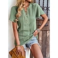 thumbnail image 6 of Women's Green XL Pure Color Flutter Sleeve V-Neck Top with Button Trim and Pleats for Summer Casual Wear, 6 of 8