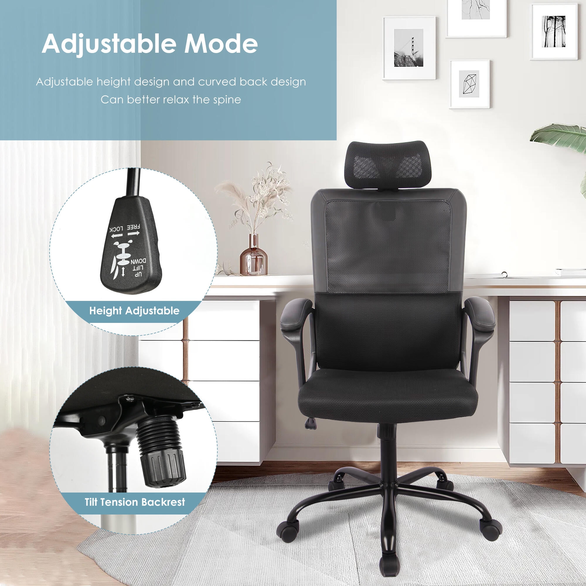 Ergonomic Mesh Task Chair with Lumbar Support and Adjustable