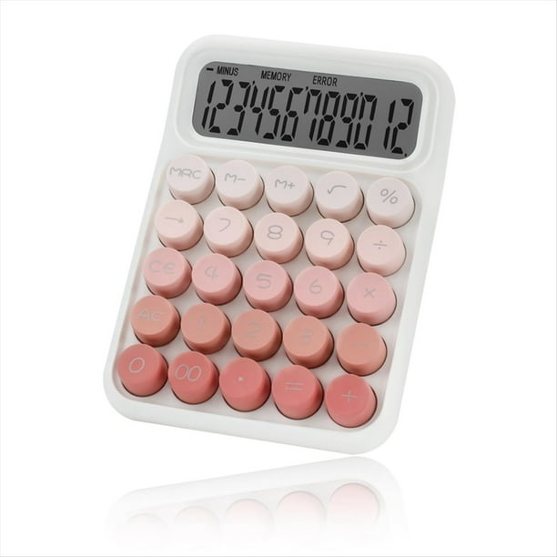 Calculadora Mecánica de Escritorio, Lindas Calculadoras de Botones Grandes con Pantalla LCD Grande de 12 Dígitos, Accesorios de Escritorio, Rosa