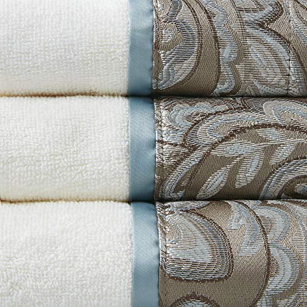 Madison Park Bathroom Towels, Cotton Towel Sets, Super Absorbent, Jacquard, Blue/Brown, 6-Piece
