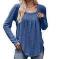 thumbnail image 7 of ClodeEU Womens Square Neck Pleated Tunic Blouse, Fall Long Sleeve T Shirts,Soft Casual Loose Fit Tee Tops Blue,Womens Plus M, 7 of 7
