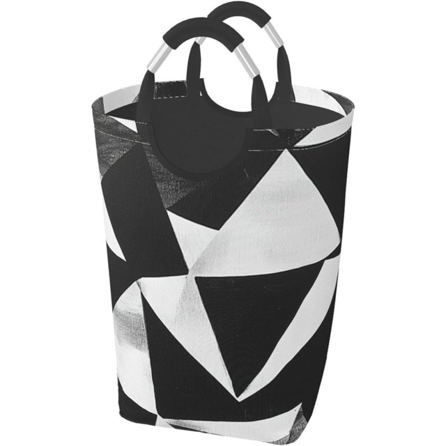 White Geometry Print Large Laundry Basket Collapsible Dirty Clothes Hamper For Dorm Family Bathroom Decor Storage 50L
