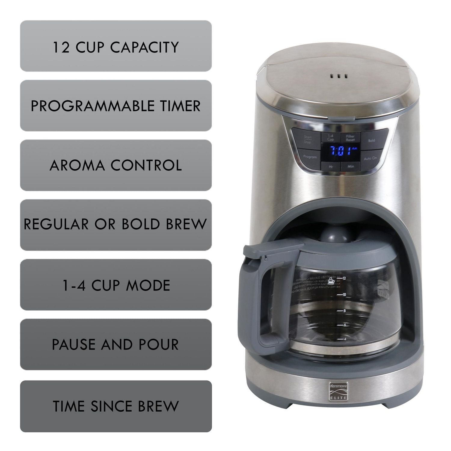Kenmore Elite Programmable 12-Cup Coffee Maker, Premium Design with Auto Brew & Keep Warm Functions