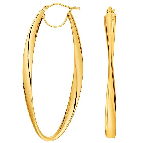 JewelStop 14K Yellow Gold Oval Twisted Hoop Earrings, 2.6gr.