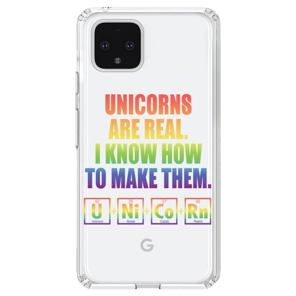 DistinctInk Clear Shockproof Hybrid Case for Google Pixel 4 (6.1" Screen) - TPU Bumper Acrylic Back Tempered Glass Screen Protector - Unicorns Are Real. I Know How To Make Them