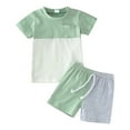 thumbnail image 1 of B91xZ Ensemble Mode Garçon 2 Pcs Été Boho Imprimé Floral Manches Courtes Haut et Short Vêtements Mignons pour Garçons, Vert 3-4 Ans, 1 of 4