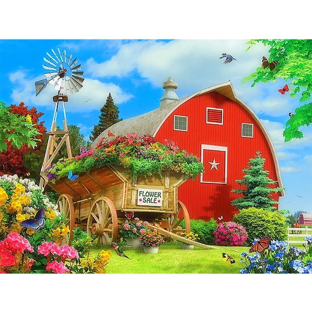 Taladro de pintura de diamante (DE2209) DIY paisaje de casa de Redwood redondo resina rhinesto completo 50x70cm Hugtrwg Para estrenar