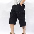 thumbnail image 2 of SWSMCLT Men's Cargo Capris Soft Cotton Loose Casual Spandex Mid Rise Button Fly Pocket Gaucho Cropped Pants Black 44, 2 of 4