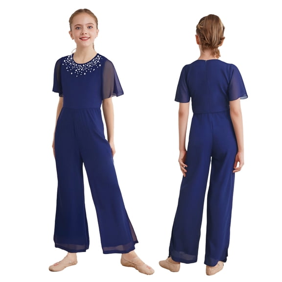 inhzoy Junior Girls Wide Leg Jumpsuit High Waist Birthday Party Romper Special Occasions Dress Playsuit Navy Blue 14