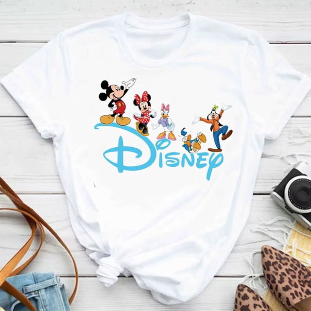 Disney Mickey Mouse Women's top Cartoon pattern women round neck casual fashion T-shirt Women's top short sleeveXXL Gao Jinjia LED