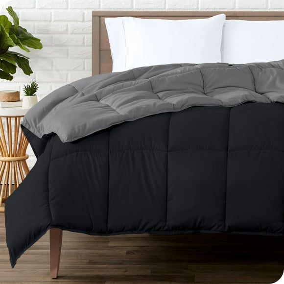 Bare Home Ultra-Soft Reversible Comforter - Goose Down Alternative - Oversized Queen, Black/Gray