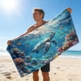 thumbnail image 5 of Microfiber Extra Large, Oversized Blue White Beach Towels, Beach Towel Double Sided Velour, Soft & Lightweight, Cute Dolphin Towel for Adults & Women，Sand Free for Pool,Spa,Swim,Travel, 5 of 6