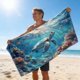 thumbnail image 5 of Toalla de playa de microfibra de doble cara, terciopelo, rectangular grande | Secado rápido, suave, absorbente y sin arena | Ideal para viajes, piscina, natación, hogar y exteriores, 5 of 6