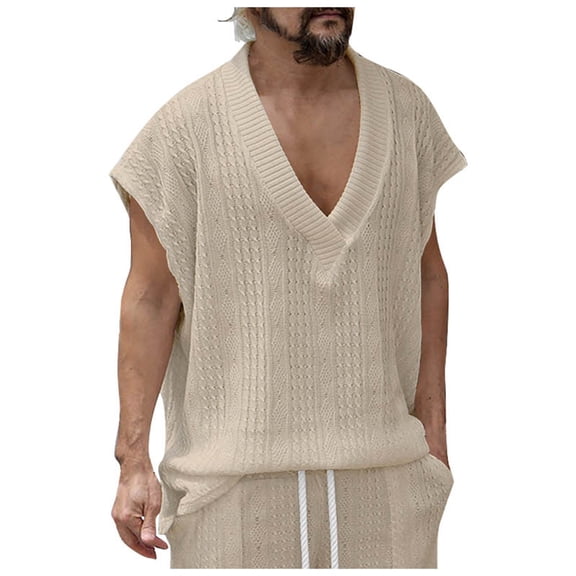 Krdevn Men's Vest Top V Neck Loose Jacquard Knit Sleeveless Casual Vest,Tank Tops Men,L