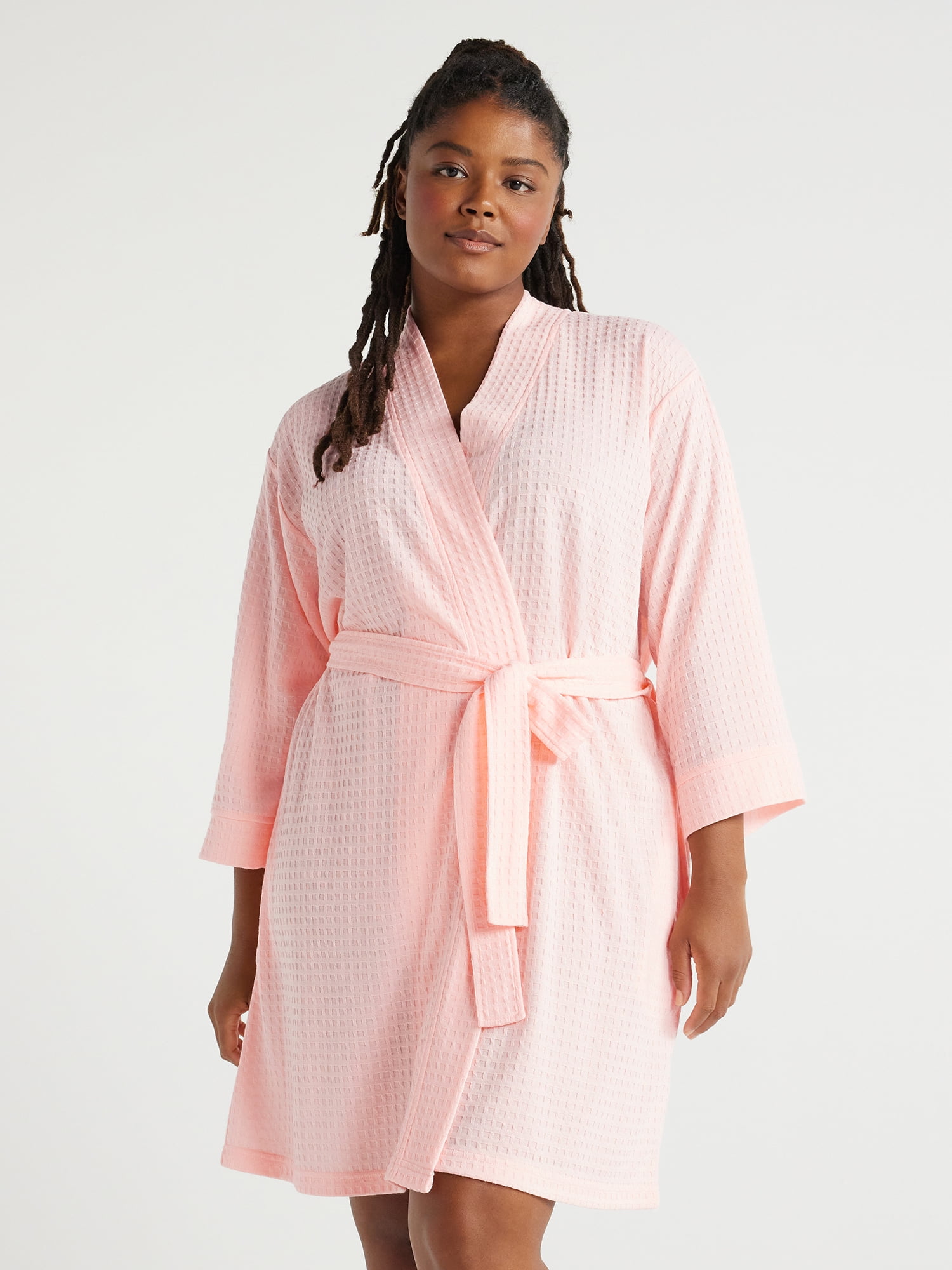 Joyspun Women’s Waffle Kimono Robe, Sizes S to 3X