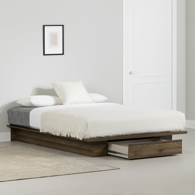 Lit plateforme avec tiroir Double / Queen, fini Noyer naturel, collection Musano de Meubles South Shore