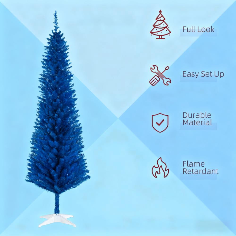 6ft Unlit Blue Pencil Christmas Tree 390 Tips Easy Assembly Plastic Base Small Space Holiday Decor
