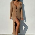 thumbnail image 2 of Women's Button Down Sweater Dress V Neck Long Sleeve Knit Cardigan Solid Color Slim Fit Fall Long Dresses, 2 of 6