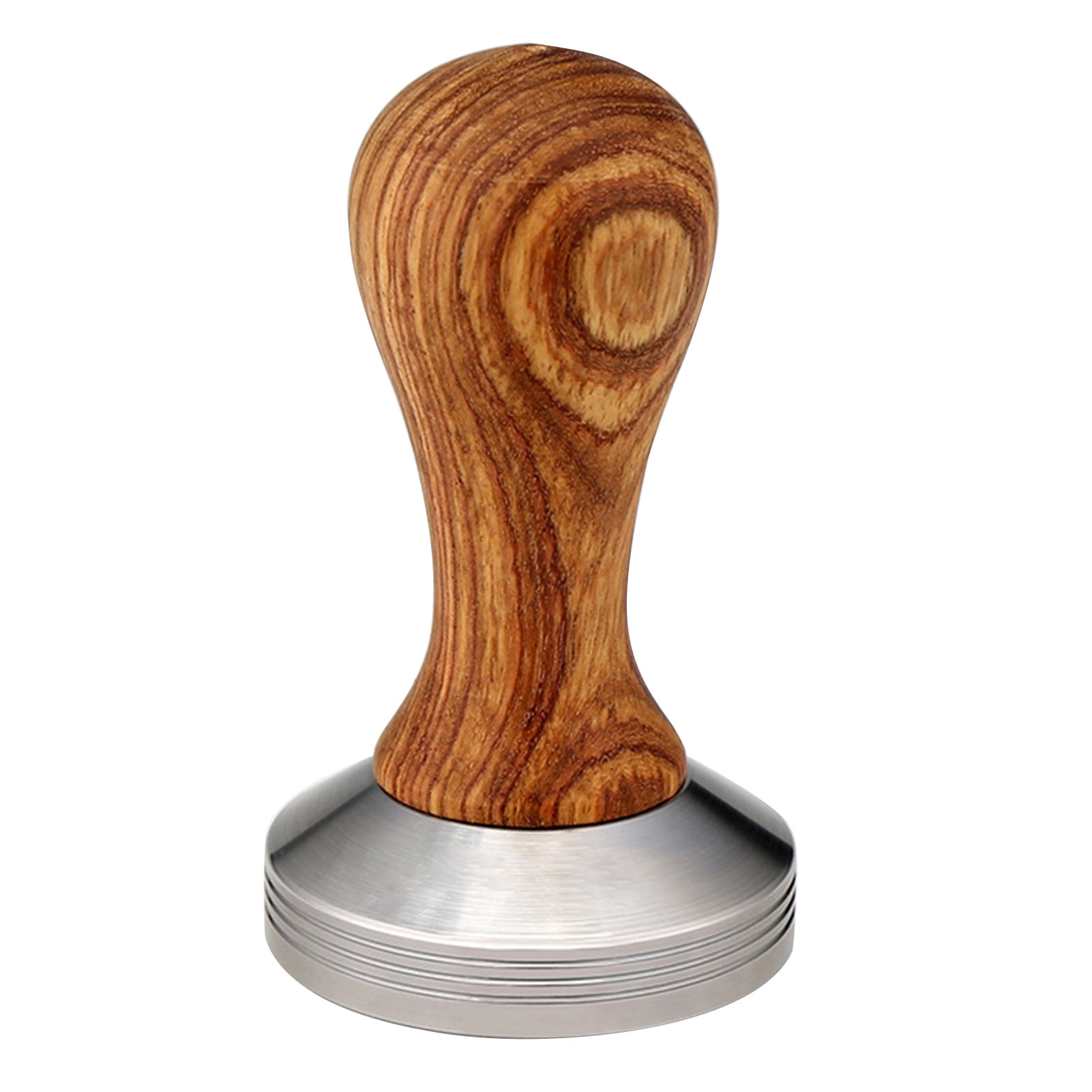 Easy to Clean Stainless Steel Base for Home Office Coffee Accessory Cafe Wood Color, 51MM Flat Bottom Wood Handle Coffee Bean Press Coffee Tamper 