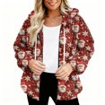 thumbnail image 3 of Women's Fashionable Casual Zippered Hooded Sweatshirt Jacket with Christmas Print and Drawstring, Furry Plush for Winter,Vermilion,XL, 3 of 6