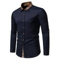 thumbnail image 2 of VBTAPA Men's Long Sleeve Dress Shirt Plaid Collar Casual Button Down Shirts Wrinkle Free Regular Fit Business Office Shirt with Chest Pocket on Sale Navy M, 2 of 9