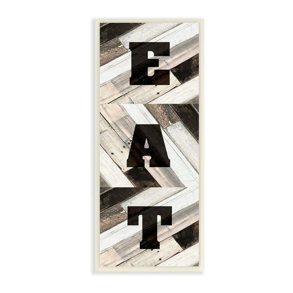 Stupell EAT Multicolored Planked Wood Look Sign Wall Plaque Art, 7 x 17, Proudly Made in USA - 7 x 17