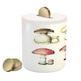 thumbnail image 2 of Mushroom Piggy Bank, Hand Drawn Fungus Pattern Amanita Muscaria Boletus Champignon Retro Illustration, Ceramic Coin Bank Money Box for Cash Saving, 3.6" X 3.2", Multicolor, by Ambesonne, 2 of 4