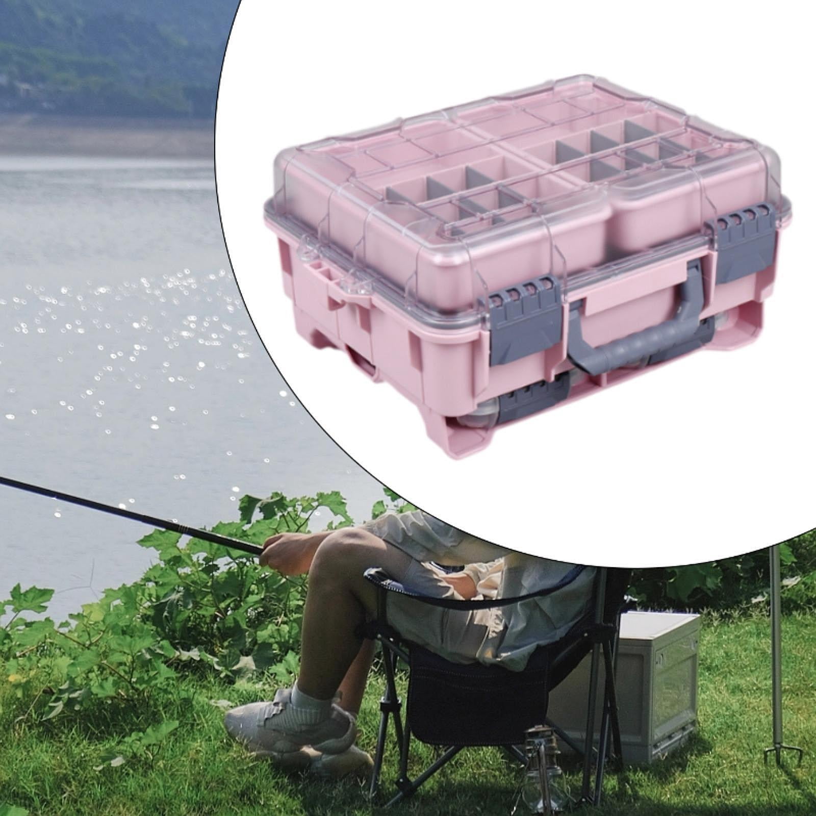 Wswqop Fishing Gear Storage Box Fishing Lure Organizer Multilayer Double Buckles Sturdy Pink