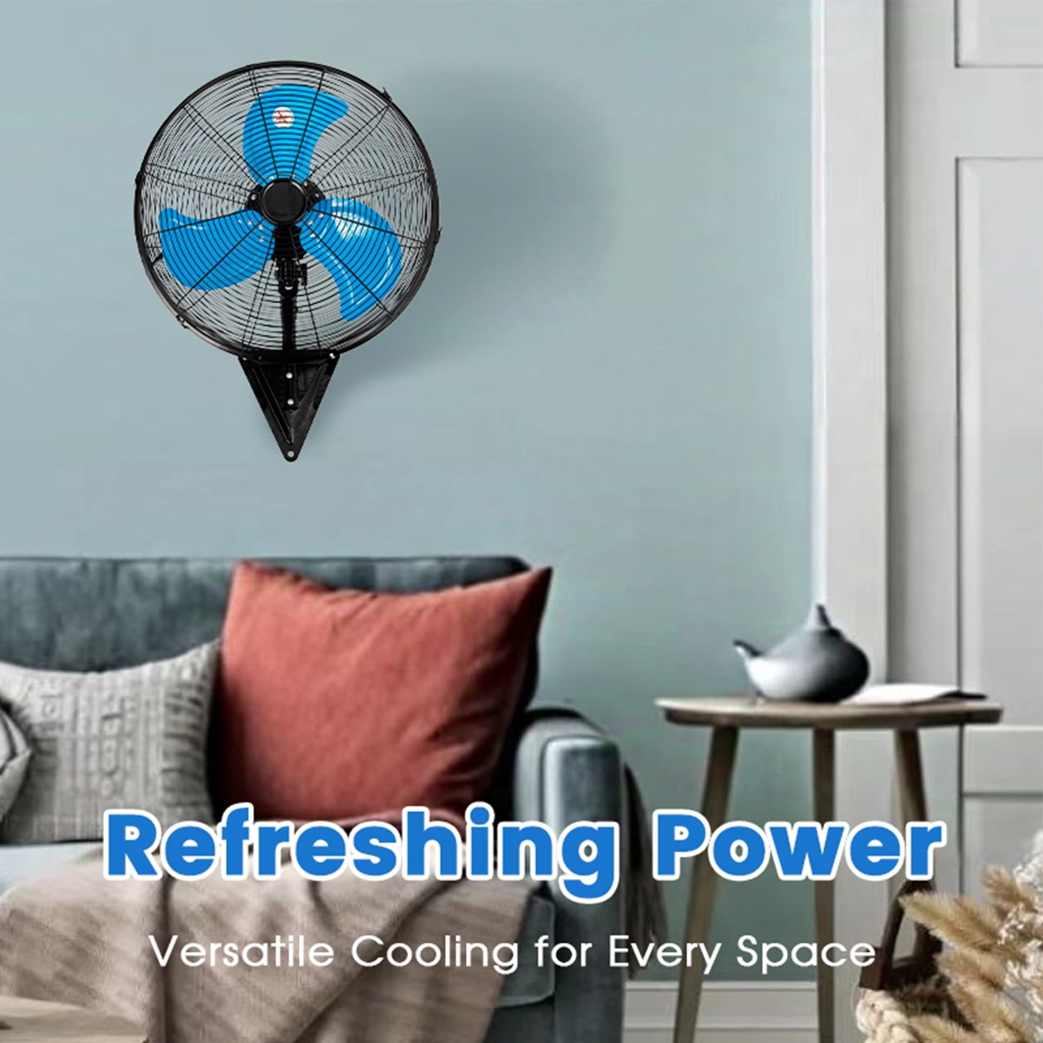 20in Wall Mount Fan, 3-Speed Industrial Wall Fan up to 7000CFM, 120°Oscillating High Airflow Cooling Fan for Garage,Home,Warehouse, Indoor/Outdoor Use, Blue