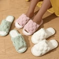 thumbnail image 2 of Fluffy Household Slippers Fuzzy Plush Comfy Faux Fur Lined Slide Shoes Anti-Skid Sole Trendy Warm Slippers (White,36-37), 2 of 6