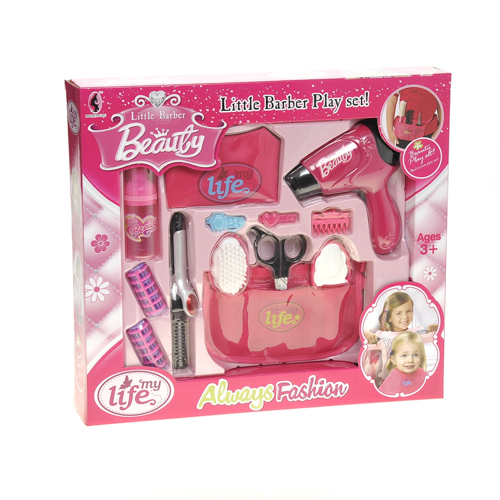 Beauty Salon Play Set Makeup Kids Girl Hairdryer Curling Iron Lipstick Gift New 