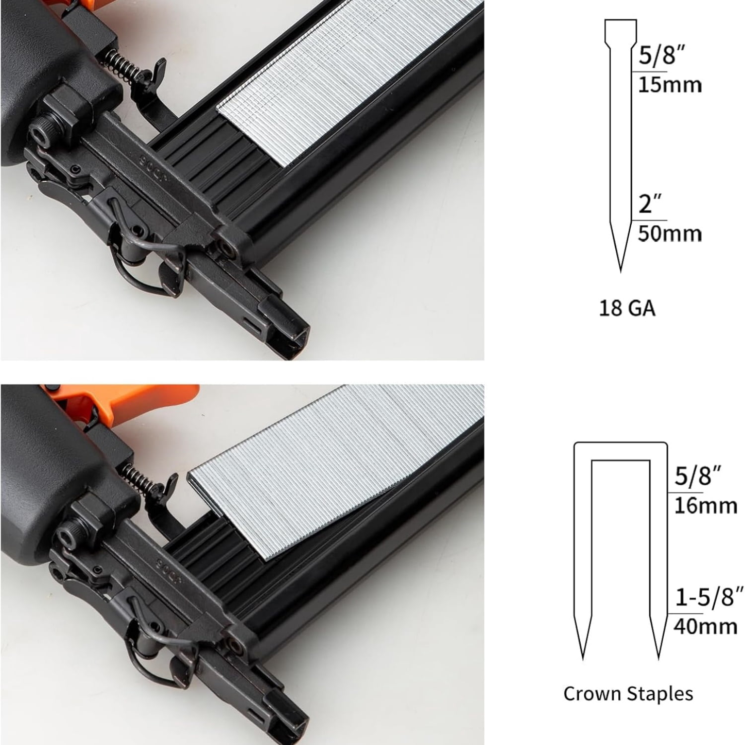 Pneumatic Brad Nailer,18 Gauge,2 in 1 Air Nail Gun Staple Gun,Accepts 2 Inch Brad Nails and Crown 1-5/8 inch Staples,with Carrying Case and 1000pcs Nails,for Carpentry, DIY,Woodworking