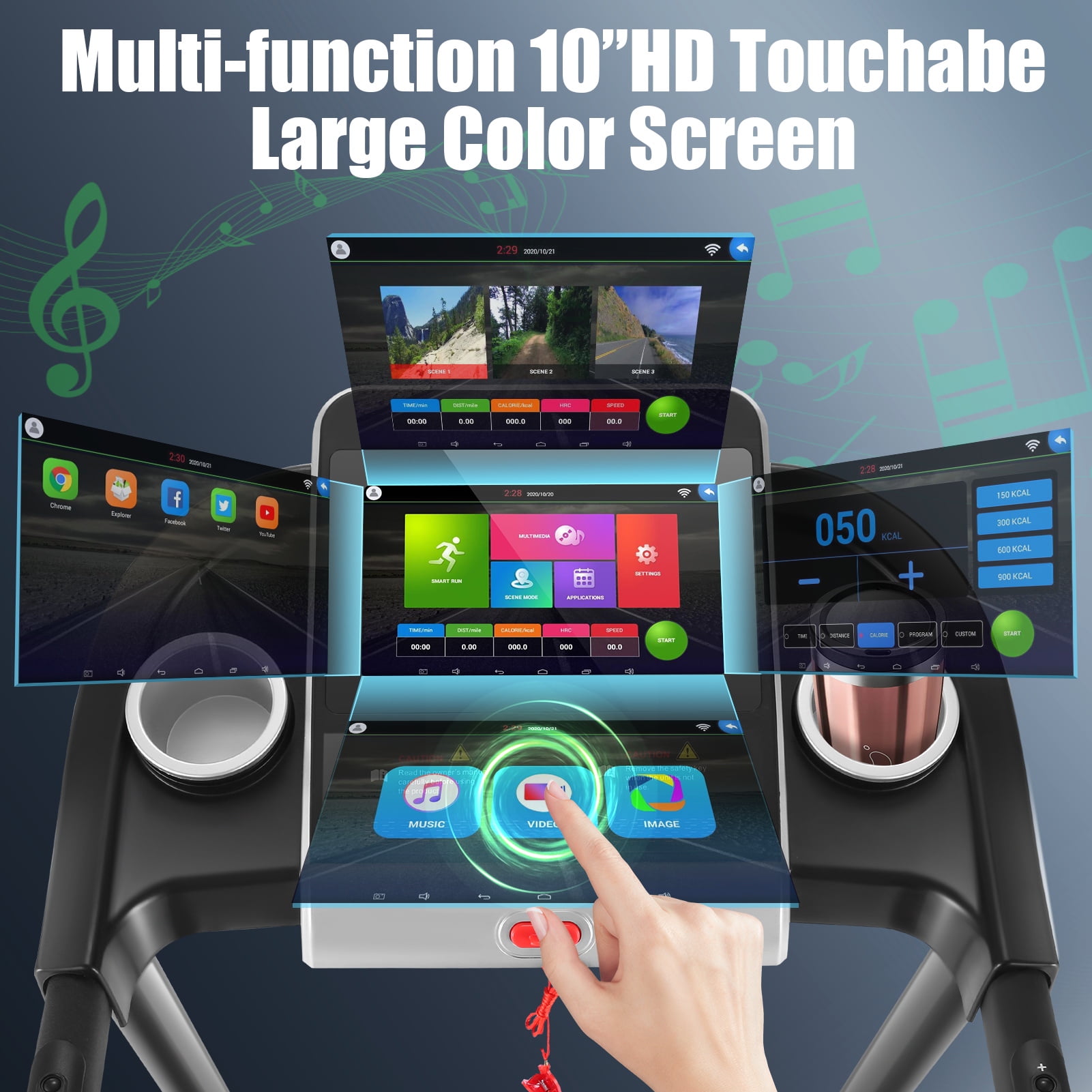 Simpfree Treadmill with 10" HD TV Movie Touchscreen and 3D Virtual Sports Scene, 0.5-9.0 mph/h & 3.5HP Electric Treadmill with Incline for Home（Black）
