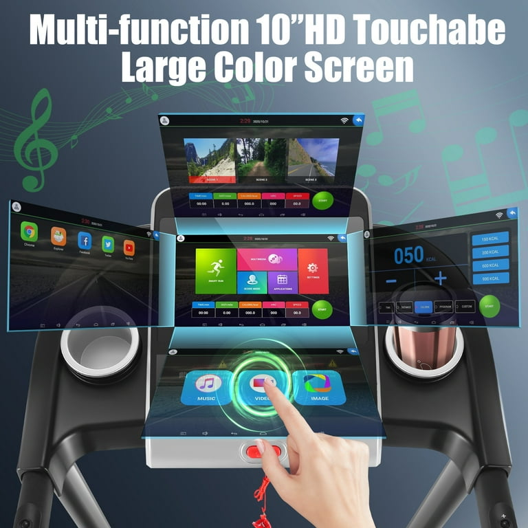 Simpfree Treadmill with 10 HD TV Movie Touchscreen and 3D Virtual Sports Scene 0.5 9.0 mph h 3.25HP Electric Treadmill with Incline for