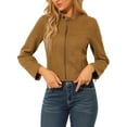 thumbnail image 5 of INSPIRE CHIC Women's Faux Suede Stand Collar Zip up Cropped Motorcycle Jacket XS Brown, 5 of 8