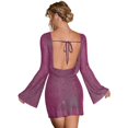 thumbnail image 4 of Women's Backless Flounce Sleeve Sparkling Mesh Mini Dress, 4 of 5
