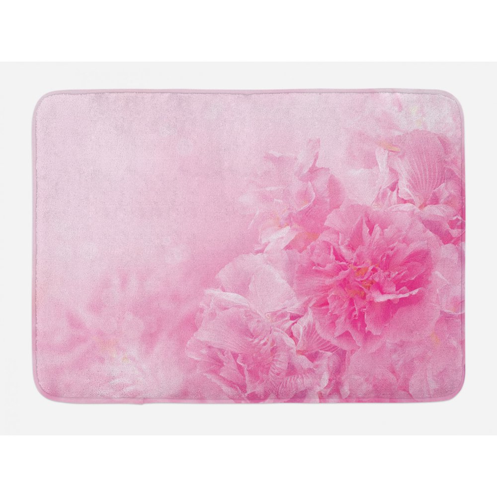 Light Pink Bath Mat, Spring Flowers Close Up View Florets Bouquet