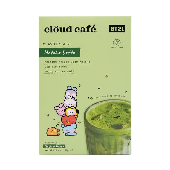 Clöud Café BT21 Matcha Latte Powder Instant Tea Packets - Premium Korean Jeju Matcha Latte - Lightly Sweet - Easy One Step Instant Tea for On-The-Go (7 Sachets)