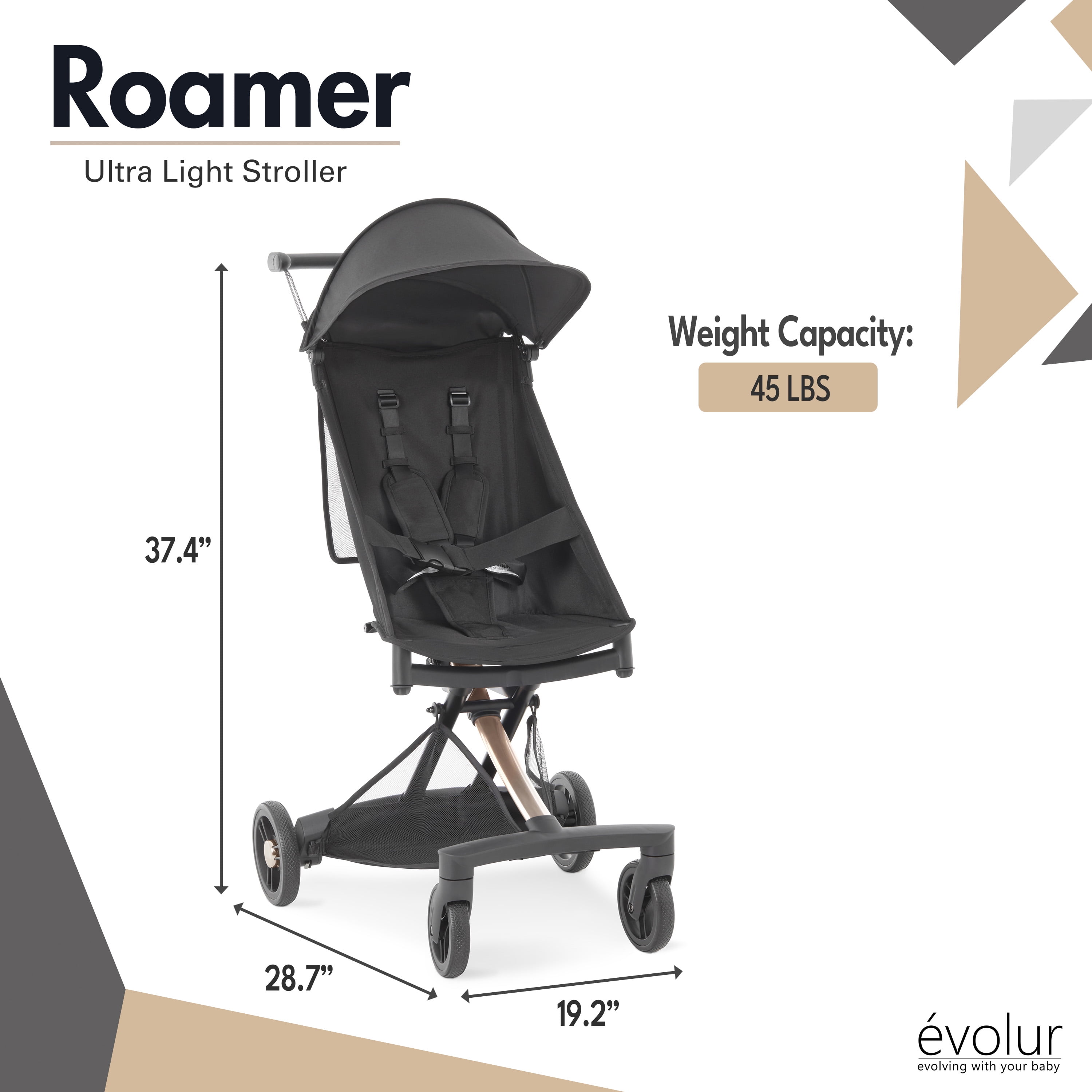 Evolur Roamer Ultra Light Stroller, Gold Black