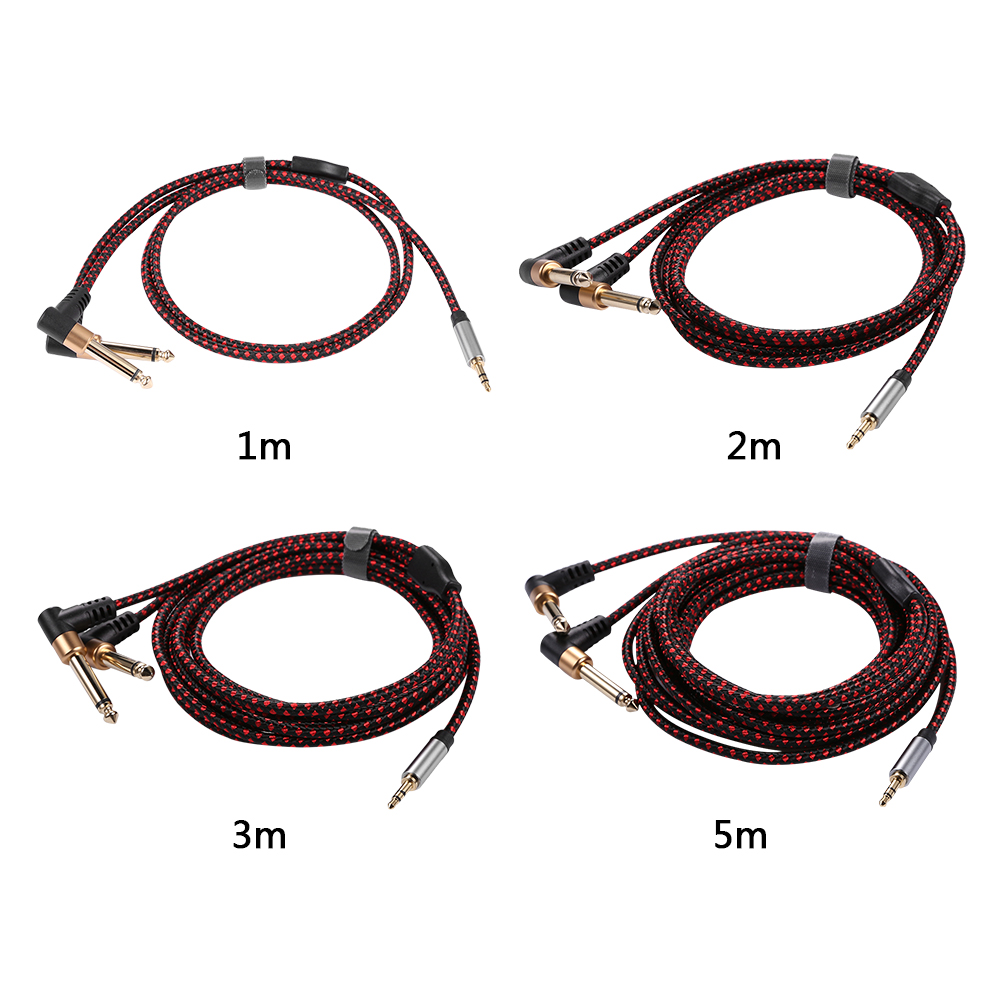 Audio Cable Angled Mini Jack 3.5 to Dual 1/4" Jack for TV PC Speaker Amplifier 3.5mm to 2*6.35 OFC Cable Length(m):3M - image 1 of 8